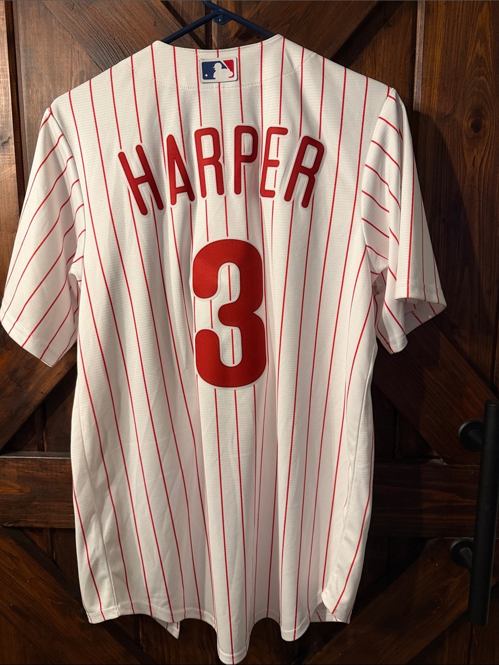 Nike Phillies Harper #3 Baseball Jersey with Red Pinstripes